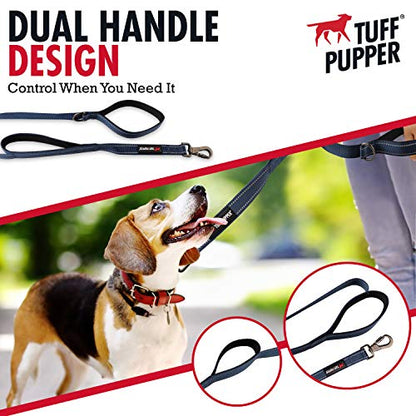 Tuff Pupper Heavy Duty Double Handle Leash | Twist Locking Carabiner Clip | Safety Lock for Strong Dogs | Reflective for Safe Night Walks | 6 Foot Leash | For Medium & Large Dogs - color: Midnight Blue
