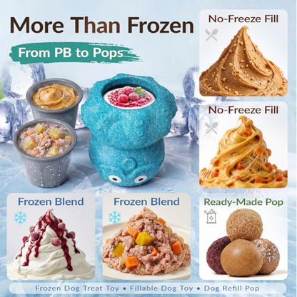 3-in-1 Dog Frozen Treat Ball, Large Size, No-Transfer Fill & Freeze Lick Cup, Treat Dispenser & Tough Chew Toy, Long-Lasting Enrichment Toy for Dogs, Octopus-Shaped