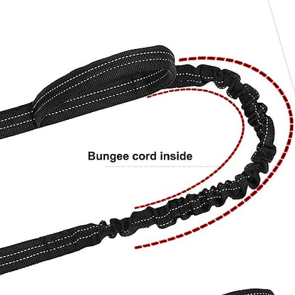 ICEFANG Tactical Dog Leash,K9 Training Walking Bungee Lead with 2 Control Handle,Heavy Duty Quick Release Metal Clasp,Hands Free D-Ring for Medium Large Dogs (4ft,Reflective Black) - color: Reflective Black, size: 4 FT