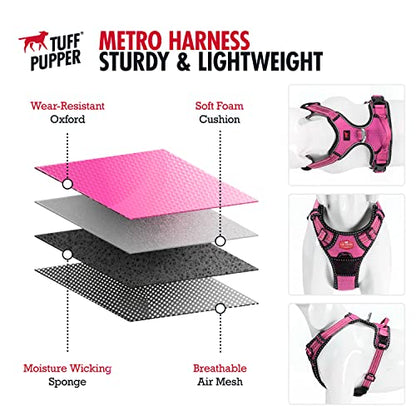 Tuff Pupper No Pull Easy Walk Dog Harness | Heavy Duty Pet Vest | Front & Back Leash Clips | Strong Safety Handle | Reflective Anti Pull Vest | Comfortable Padded Escape Proof Harness (X-Large, Pink) - color: Hot Pink, size: X-Large (Neck: 20-30" , Chest: