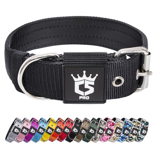 TSPRO Tactical Dog Collar 1.5 Inch Wide Thick Dog Collars with Heavy Duty Metal Buckle, Durable, Strong, Adjustable for Medium to Large Dogs (Black L) - color: Basic Black, size: L-for neck size (adjustable 18.9"-21.7")