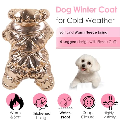 AOFITEE Dog Coat, Waterproof Dog Jacket, Fullbody Dogs Winter Coat Snowsuit, Windproof Puppy Puffer Jacket Snow Suit with Legs, Pet Fleece Winter Vest, Cold Weather Coats for Small Dogs, Gold S - color: Gold, size: Small