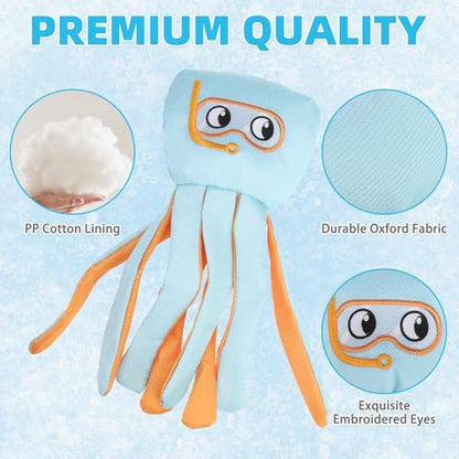 KOOLTAIL Squeaky Floating Dog Toys, 2 Pack Dog Pool Toys for Water Fetch and Training, Interactive Summer Outdoor Essentials Durable Pet Chew Toy for Small Medium Large Dogs, Cute Octopus & Squid
