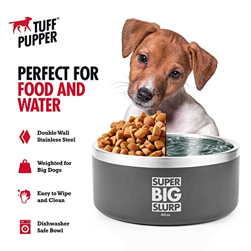 Tuff Pupper Heavy Duty Insulated Dog Bowl | Double Wall Stainless Steel Dog Food Dish | Non-Slip Spill Proof Dishwasher Safe Cat Bowl | Water Dish for Feeding Large Medium Small Pets (44oz, Grey) - color: Cool Grey, size: 44oz