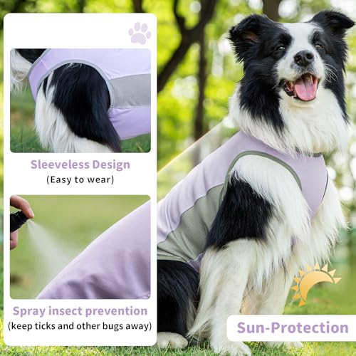 Dog Shirt, Cooling Vest Lightweight Breathable, Dog T-Shirts All-Season UV Protection Pet Clothes Quick Dry Soft Stretchy Pet Shirt Vest for Small Medium Large Dogs (Lilac Ether 1PC, Large) - color: Lilac Ether, size: Large (44-55lbs)