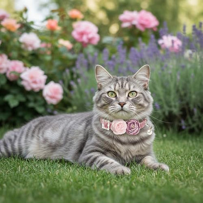 Cat Collars with Bell - 2 Pack Breakaway Floral Cute Cat Collars for Girl Boy Cats, Kitten, Puppy - Adjustable (7.5"-12.5") Soft Velvet Cat Collar Accessories - color: pink+green