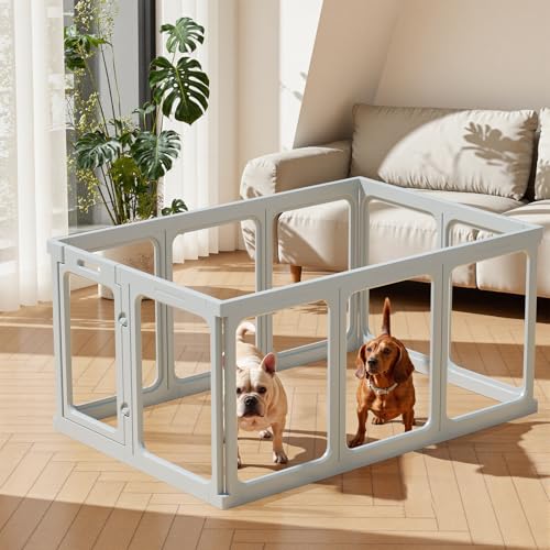 Clear Acrylic Dog Playpen - 50 x 33.4 Inch, 24" H 10 Planes Transparent Dog Fence Indoor, Sturdy Pet Pen for Puppy/Small Dog/Rabbit/Pig, Easy Assemble & Cleaning Plastic Whelping Box Enclosure, Grey - color: Grey