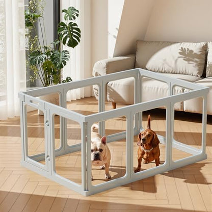Clear Acrylic Dog Playpen - 50 x 33.4 Inch, 24" H 10 Planes Transparent Dog Fence Indoor, Sturdy Pet Pen for Puppy/Small Dog/Rabbit/Pig, Easy Assemble & Cleaning Plastic Whelping Box Enclosure, Grey - color: Grey