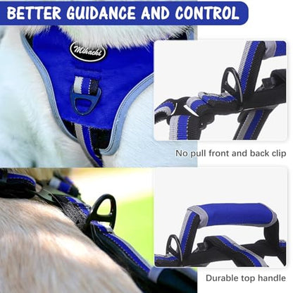 Medium Blue Dog Harness - Escape Proof, No Pull, Reflective, Adjustable, Modern Style with Handle and D-Ring for Walking, Hiking, Training and Running - color: Blue, size: Medium