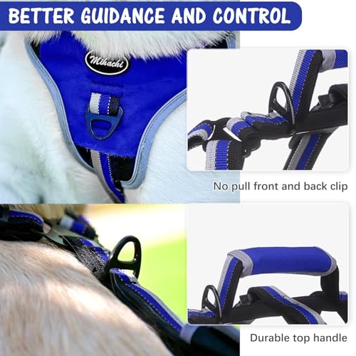 Escape Proof Dog Harness - No Pull Dog Harness with Handle, Soft Padded Reflective and Adjustable Full Body Pet Harness Vest for Medium Large Dogs Walking Hiking Training, Blue Large - color: Blue, size: Large