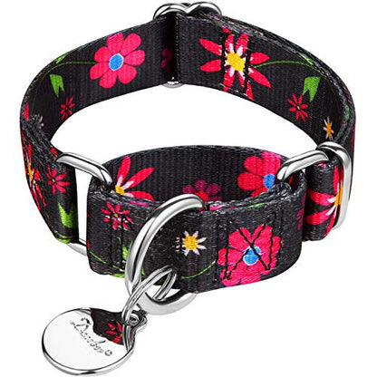 Martingale Collar Dog Collar No Pull Pet Collar Heavy Duty Dog Martingale Collars Silky Soft with Unique Pattern for Small Dog (Small Medium, Black and Sun Flower) - color: Sun Flower - Black, size: Small/Medium: 11"-15.5", 1" Wide