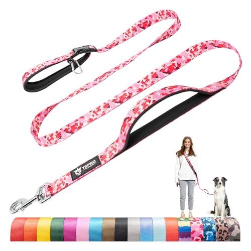 TSPRO Tactical Hands Free Dog Leash, Heavy Duty Adjustable with Padded Handle & Metal Safety Clasp for Walking Running Hiking Training, Medium & Large Dogs (Camo Pink 25) - color: Camo Pink 25, size: for Medium to Large Dogs