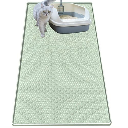Cat Litter Mat for Litter Box, Silicone Large Cat Litter Trapping Mat - 51.2x25.6 in, Waterproof & Non-Slip, Durable & Easy Clean, Green - color: Green, size: 1 Count (Pack of 1)