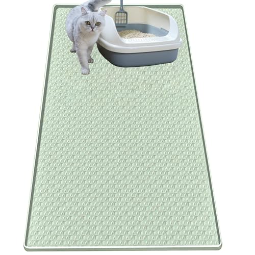 Cat Litter Mat for Litter Box, Silicone Large Cat Litter Trapping Mat - 51.2x25.6 in, Waterproof & Non-Slip, Durable & Easy Clean, Green - color: Green, size: 1 Count (Pack of 1)