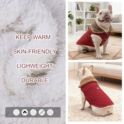 BEAUTYZOO Winter Dog Vest Coat with Harness Built in, Warm Puppy Jacket for Small Medium Dogs, Lightweight Cold Weather Small Dog Coat, Fleece Puffer Vest Windproof Snowproof Pet Clothes, Wine Red L - color: Red, size: L (Back: 17",Chest: 26")
