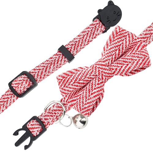 Cat Collar Breakaway Bowtie Safety with Bell Adjustbale Kitten Puppy Solid Plaid Color Set P-[2pcs] Xmas Green & Red - color: P-[2pcs] Xmas Green & Red