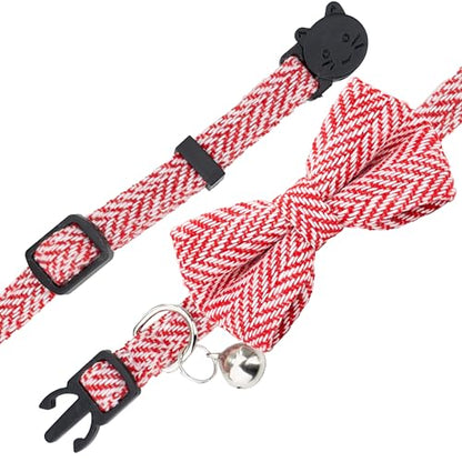 Cat Collar Breakaway Bowtie Safety with Bell Adjustbale Kitten Puppy Solid Plaid Color Set P-[2pcs] Xmas Green & Red - color: P-[2pcs] Xmas Green & Red