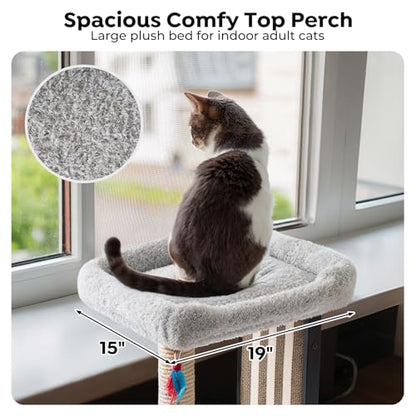 Veehoo 35" Tall Cat Scratching Post for Indoor Cats Adult, Sturdy Cat Scratch Pad with Replaceable Metal Frame Scratching Board, Large Scratch Post with Plush Top Bed