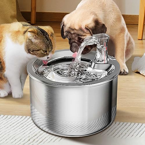 Homtyler Cat Water Fountain, Stainless Steel Inside Ultra-Quiet Pump, 2L/67oz Automatic Dog Dispenser Water Bowl, Multiple Pets Water Fountain