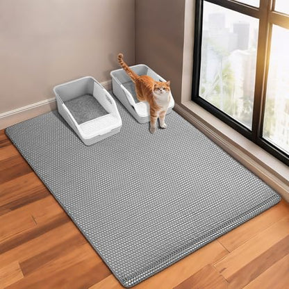 GRELY Cat Litter Mat,XL47''X 28'' Extra Large Litter Trapping Mat,Kitty Litter Box Mat,Double Layer Cats Rug for Pet, Litterbox Mats for Floor,Waterproof Urine Proof,Non-Slip - color: Grey XL 47"x28"