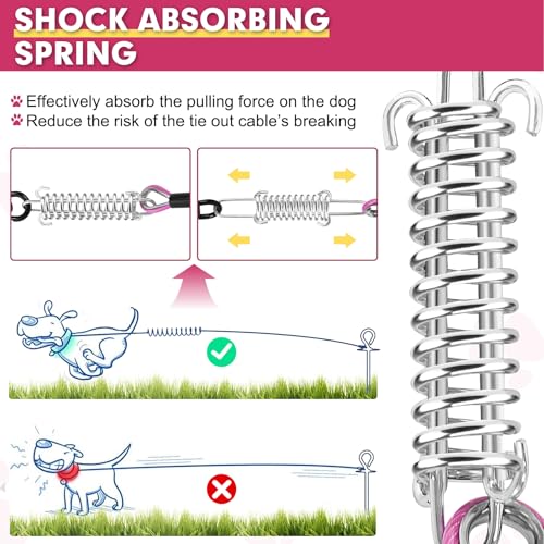 10FT Dog Tie Out Cable - 1000LBS Strength, Heavy Duty Yard Leads with Spring & Swivel Hook, Dog Line Tether for Small/Large Dogs - color: Pink Mauve, size: 10FT