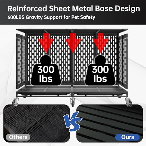 Snuowu 48 Inch Heavy Duty Dog Crate with Wheels, Metal Big Dog Cage for Large and Medium Dogs, Extra Large XL XXL Indestructible Dog Crate with Removable Tray. - size: 47.2"L x 28.9"W x 32.8"H
