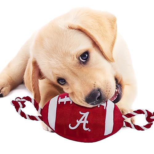 NCAA Alabama Crimson Tide Football Dog Toy, Tough Quality Nylon Materials, Strong Pull Ropes, Inner Squeaker, Collegiate Team Color - color: Alabama Crimson Tide