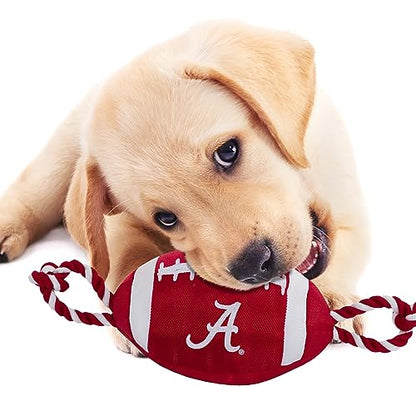 NCAA Alabama Crimson Tide Football Dog Toy, Tough Quality Nylon Materials, Strong Pull Ropes, Inner Squeaker, Collegiate Team Color - color: Alabama Crimson Tide
