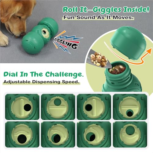 Roll Dog Treat Dispenser Toy, XL Size, Wobble Giggle, Adjustable Slow Feeder Puzzle for Medium & Large Dogs Enrichment Toy
