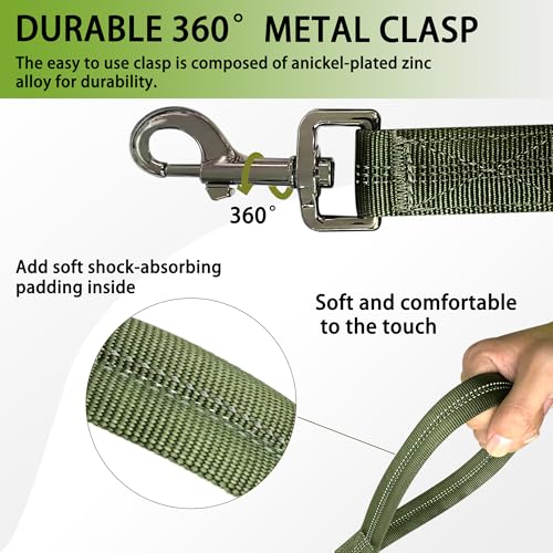 FOVRLZSE Reflective Bungee Dog Leash for Small Medium Large Dogs - 4FT to 5FT Adjustable Shock Absorbing Leash with Double Padded Handle & 360 No Tangle Metal Clasp (Olive Green) - color: Olive Green