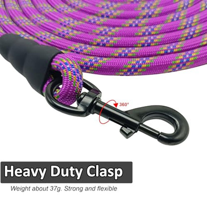Heavy Duty Rope Dog Leash, 6/8/10/15/20/30 FT Long Dog Leash Nylon Pet Lead, Soft Padded Handle Thick Lead Leashes for Large Medium Dogs Training (15ft * 1/2", Purple) - color: purple, size: 1/2" * 15'