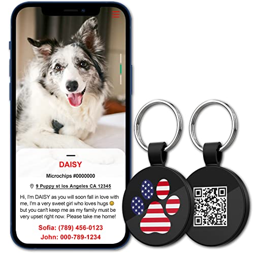 QR Code Pet ID | Personalized Dog & Cat Collar Tag | Online Profile with Instant Scanned Location Alert Email - style: USA Patriot