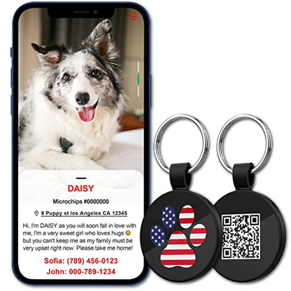 QR Code Pet ID | Personalized Dog & Cat Collar Tag | Online Profile with Instant Scanned Location Alert Email - style: USA Patriot