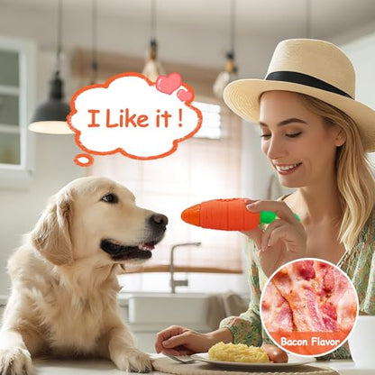 BoYoYo Tough Dog Toys for Aggressive Chewers with Squeaky, Indestructible Dog Chew Toys for Medium and Large Breeds to Keep Them Busy, Interactive Durable Dog Toy - color: OrangeCarrot