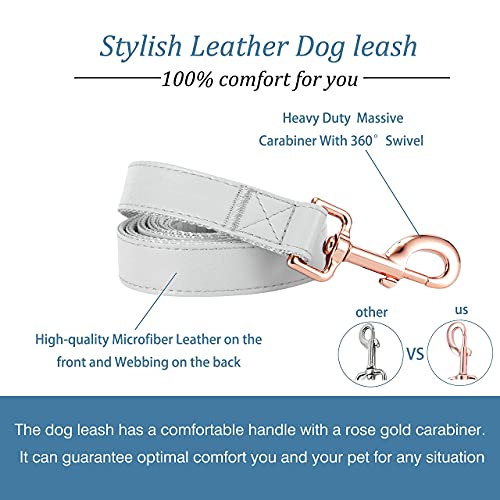 Dog Collar and Leash Set.Soft and Easy to Clean Vegan Leather with Rose Gold Metal Buckle for Small Medium Large Dogs (Grey, S(12.2"-16.9")) - color: Grey, size: S