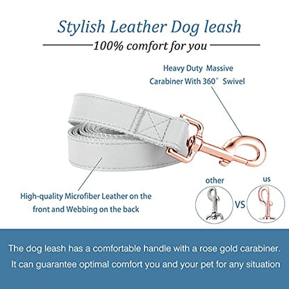 Dog Collar and Leash Set.Soft and Easy to Clean Vegan Leather with Rose Gold Metal Buckle for Small Medium Large Dogs (Grey, S(12.2"-16.9")) - color: Grey, size: S