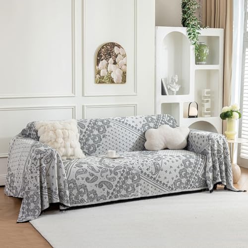 ROOMLIFE Black Couch Covers for Sofa, Sofa Covers Washable Non Slip Furniture Protector Couch Sofa Covers for 3 Cushion Couch, Breathable Sofa Slipcovers Couch Cover Blanket with Tassels 71" X 134" - color: D#black, size: X-Large(71''*134'')