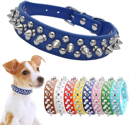 Spiked Dog Collar, Mushrooms Rivet Spike Anti-Bite Studded Protective Pet Neck Pu Leather Puppy Collars for XS Small Medium Large Boy Dogs Male Cats Goat (Dark Blue, S) - color: Dark Blue, size: S