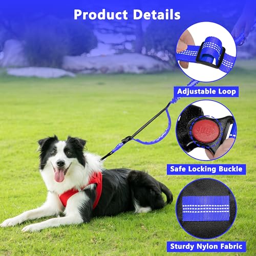 Hands Free Dog Leash with Zipper Pouch, Running Waist Leash for Dog Walking, Adjustable Waist Belt for Large Dogs, Reflective Bungee Design with Two Handle for Hiking, Training, Royal Blue - color: Royal Blue