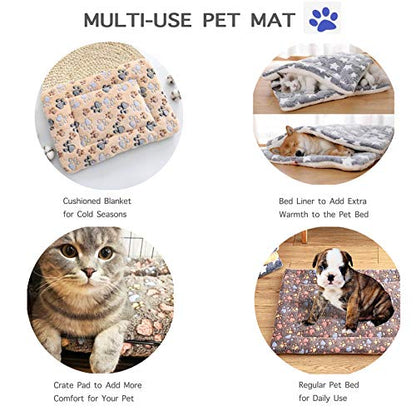 2 Pcs Pet Bed Mats. Ultra Soft Pet (Dog/Cat) Bed with Cute Prints. Reversible Faux Lambswool Kennel Pad for Medium Small Dogs and Cats. Machine Washable Pet Bed. - size: 22.5"L x 15.0"W x 1.2"Th