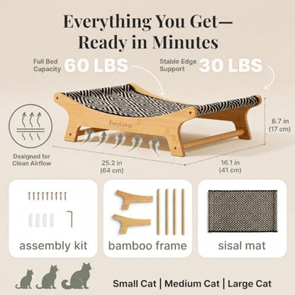 XL Sisal Cat Scratcher Bed with Elevated Hammock for Indoor Cats, Replaceable Natural Sisal Pad, Large Cat Lounge, Anti-Slip No-Wobble Bamboo Frame, Black & White Diamond. - color: Black & White Diamond