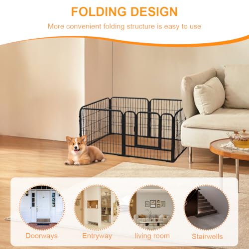 Dog Playpen for Indoor & Outdoor, 6 Panels Heavy Duty Dog Playpen, Foldable Metal Pet Play Pen Exercise Pen, Stainless Steel Pet Fence Barrier for Dog Cat Rabbit Indoor Outdoor Home Yard