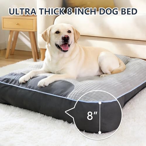 Extra Thick Soft Orthopedic Dog Bed - Comfortable Flat Pet Bed for Large Dogs Up to 90 lbs, Reasonable Curves Pad with Non-Slip Bottom & Room to Move Freely (Grey, 39" L x 30" W x 8" Th)