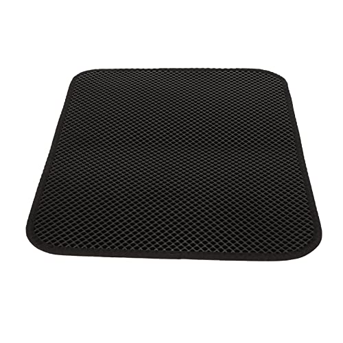 Cat Litter Mat, Double Layer EVA Trapping Mat with Urine Design for Litter Box Under Floors Cat Pad (Black) - color: Black, size: S