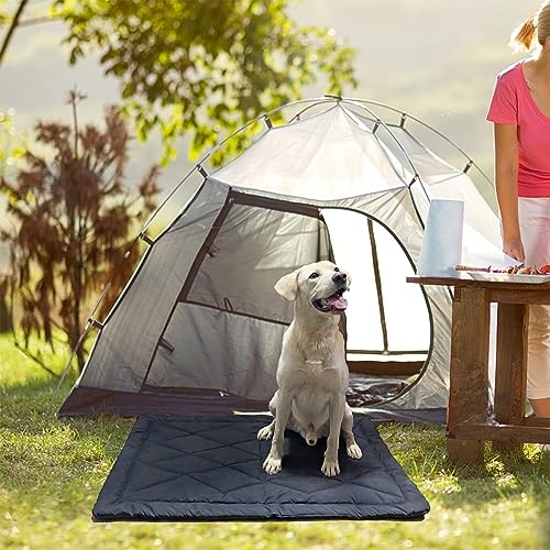 Rollup Camping Outdoor Dog Bed,Portable Dog Travel Mat with Carry Handles for Medium Large Dogs Waterproof Washable Pet Pad,42 * 28”Dark Blue - size: Large