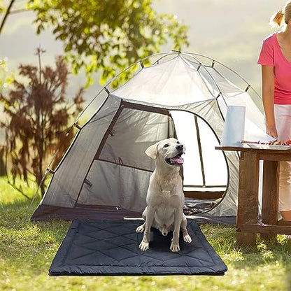 Rollup Camping Outdoor Dog Bed,Portable Dog Travel Mat with Carry Handles for Medium Large Dogs Waterproof Washable Pet Pad,42 * 28”Dark Blue - size: Large
