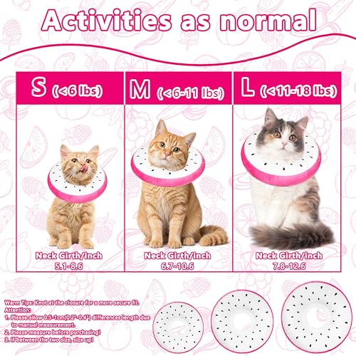 Cat Cone Collar Soft, Adjustable Cat Recovery Cone to Stop Licking, Cute Kitten Donut Collar After Surgery, Elizabethan Collars for Kittens, Lightweight Cats Neck Cones (Dragonfruit, Medium) - color: Dragonfruit, size: Medium