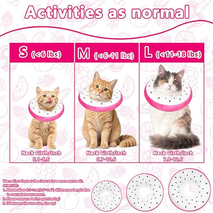 Cat Cone Collar Soft, Adjustable Cat Recovery Cone to Stop Licking, Cute Kitten Donut Collar After Surgery, Elizabethan Collars for Kittens, Lightweight Cats Neck Cones (Dragonfruit, Medium) - color: Dragonfruit, size: Medium