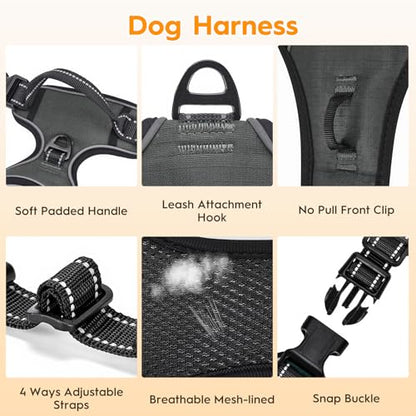 No Pull Dog Harness, No Chock Reflective Adjustable Soft Padded Pet Vest with Easy Control Handle, Easy Wearing with Stylish, Reinforced Knot, 2 Buckles - color: Pearl Platinum, size: X-Small