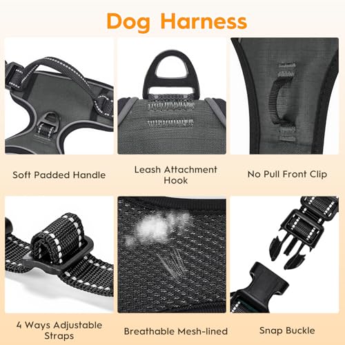 No Pull Dog Harness, No Chock Reflective Adjustable Soft Padded Pet Vest with Easy Control Handle, Easy Wearing with Stylish, Reinforced Knot, 2 Buckles - color: Pearl Platinum, size: X-Small